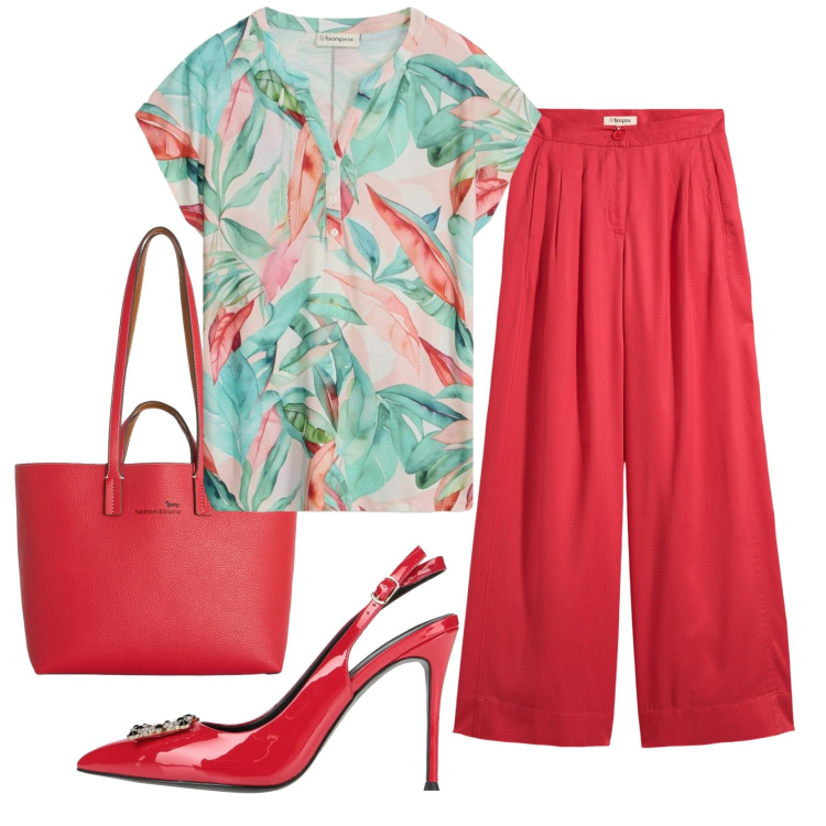 Outfit donna - Total look #2404392. Stile Romantica per Ufficio. Abbinamento con décolleté, pantaloni, t-shirt, shopping bag.