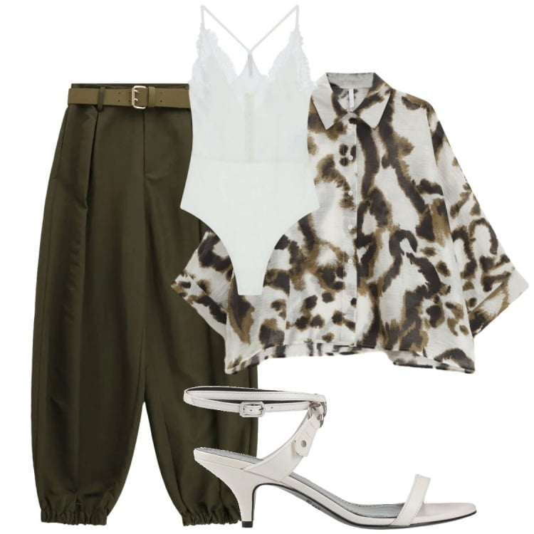 Outfit donna - Glamour. Stile Glamour per Serata fuori. Abbinamento con sandali in pelle, camicie, pantaloni, top.