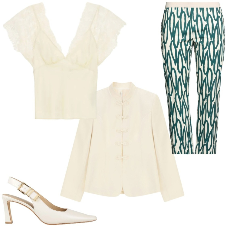Outfit donna - Serate. Stile Glamour per Serata fuori. Abbinamento con pantaloni, décolleté, blazer, canottiere.