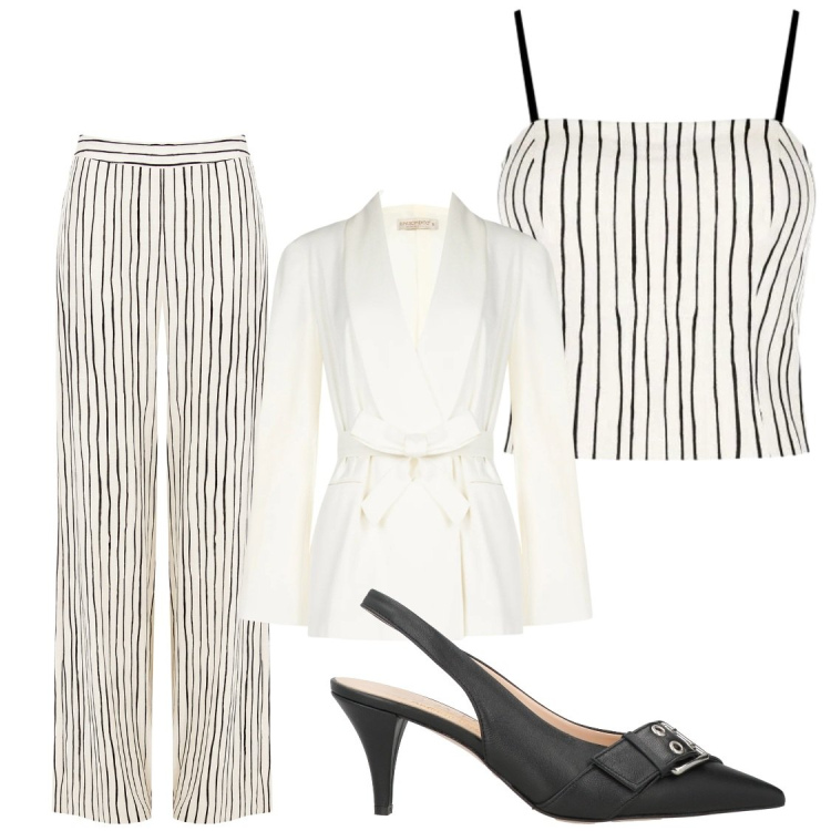 Outfit donna - Lauree. Stile Chic per Cerimonia. Abbinamento con décolleté, blazer, pantaloni a palazzo, canottiere.