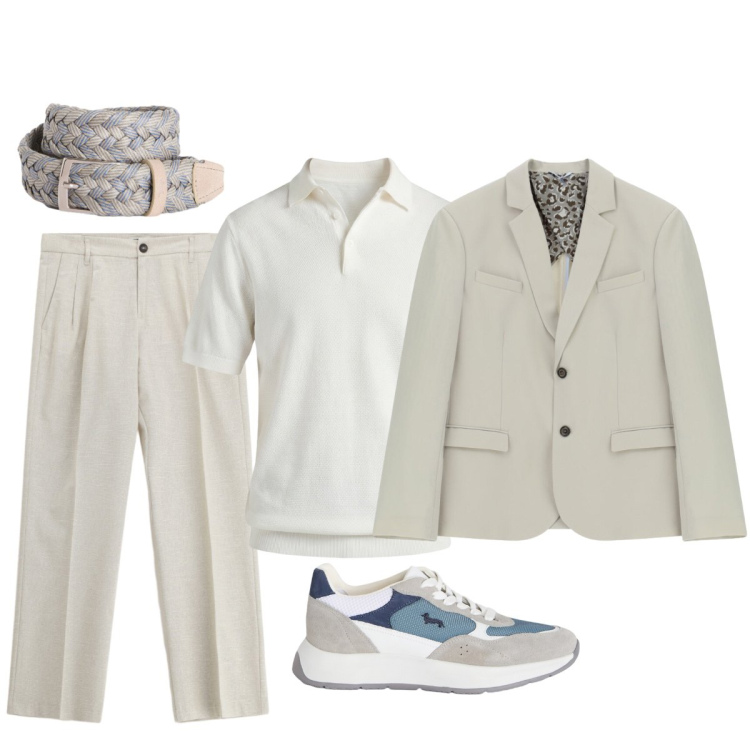 Outfit uomo - Color sabbia. Stile Business/Elegante per Tutti i giorni. Abbinamento con giacche, pantaloni, sneakers, cinture, polo.