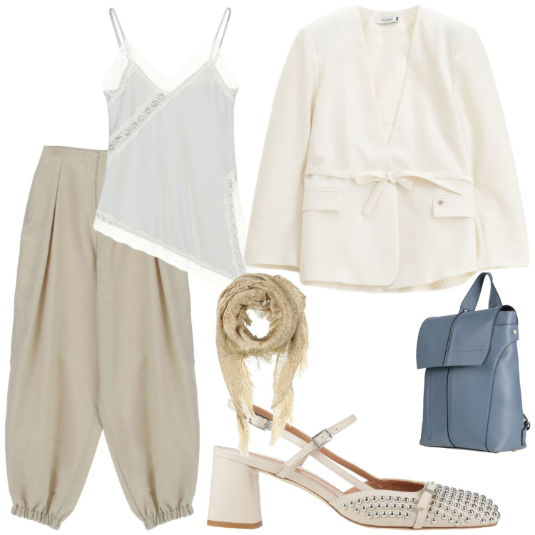 Outfit donna - Lo chic è servito. Stile Chic per Serata fuori. Abbinamento con décolleté, zaini, stole, pantaloni, canottiere, blazer.