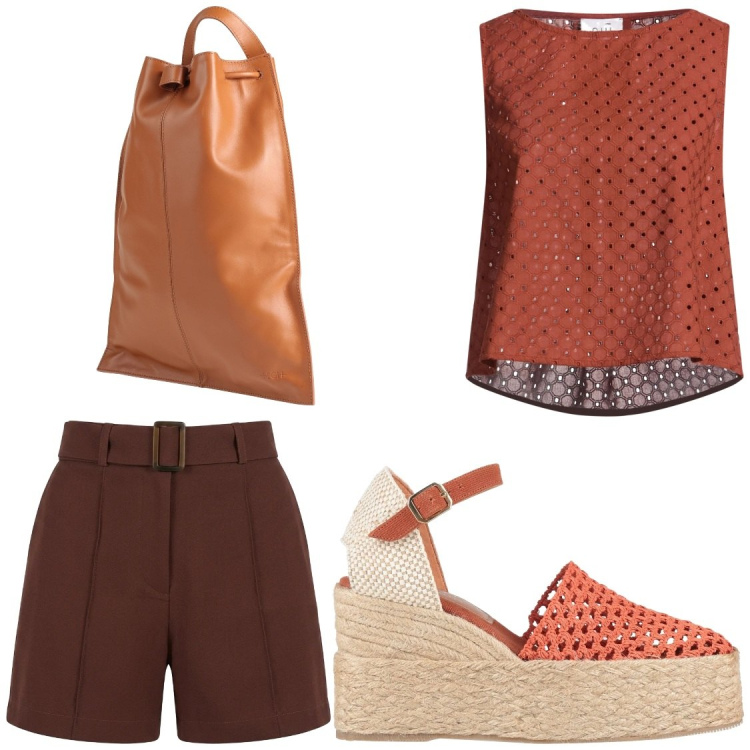 Outfit donna - Pomeriggio estivi. Stile Casual chic per Tutti i giorni. Abbinamento con top, espadrillas, zaini, shorts.