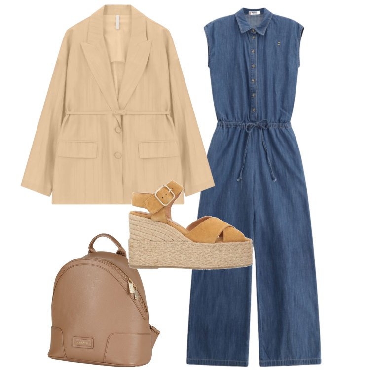 Outfit donna - Total jumpsuit. Stile Bon Ton per Tutti i giorni. Abbinamento con zaini, espadrillas, blazer, tute.
