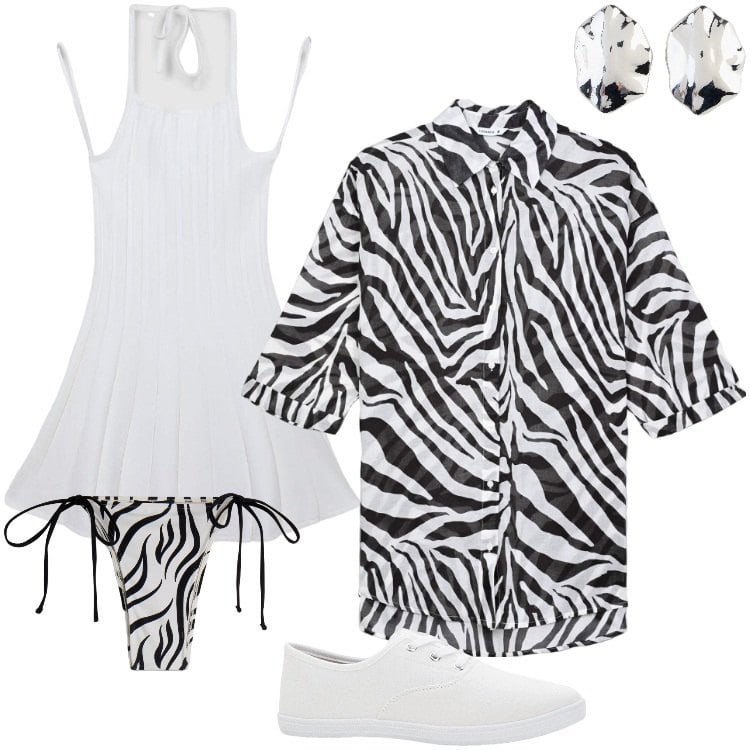 Outfit donna - Total look #2404436. Stile Urban per Mare. Abbinamento con sneakers, orecchini, camicie, vestiti, bikini.