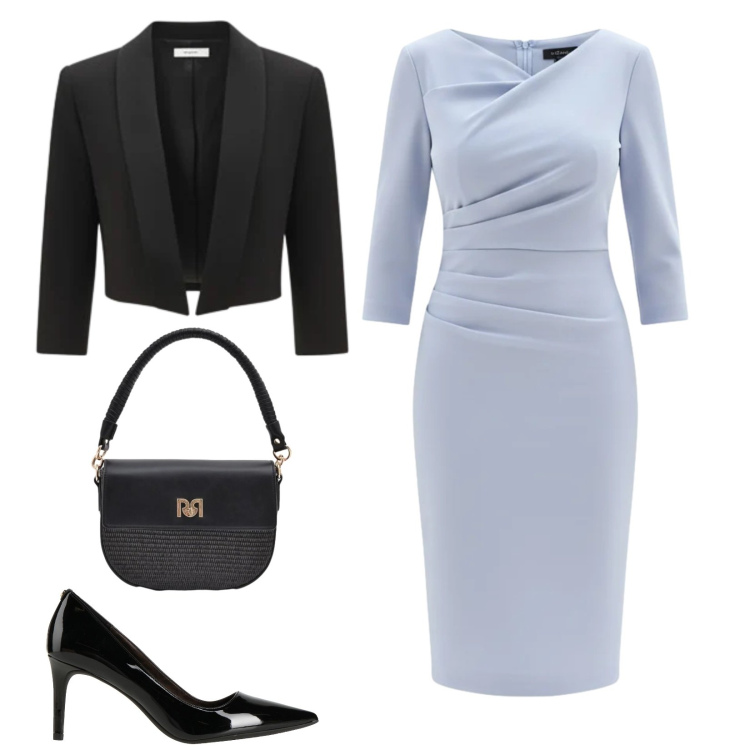Outfit donna - Total look #2404448. Stile Chic per Cerimonia. Abbinamento con décolleté, borse a spalla, vestiti asimmetrici, bolero.