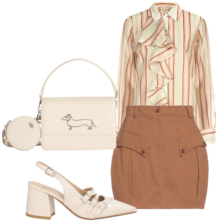 Outfit donna - Total look #2404453. Stile Bon Ton per Tutti i giorni. Abbinamento con minigonne, décolleté, camicie, borse a tracolla.
