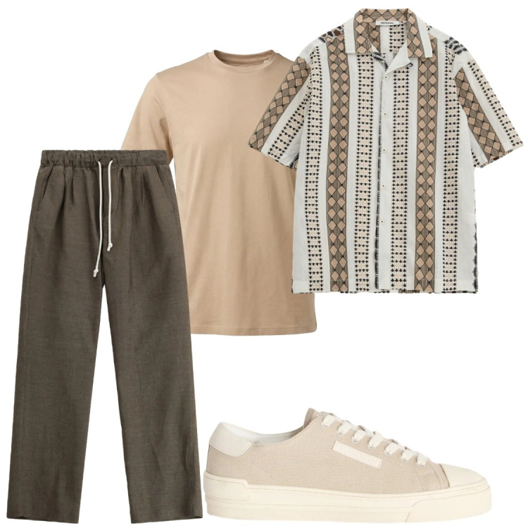Outfit uomo - Amici. Stile Trendy per Tutti i giorni. Abbinamento con pantaloni, camicie a manica corta, sneakers, t-shirt.