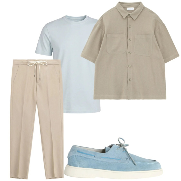 Outfit uomo - Total look #2404462. Stile Trendy per Serata speciale. Abbinamento con t-shirt, scarpe stringate, pantaloni, camicie a manica corta.