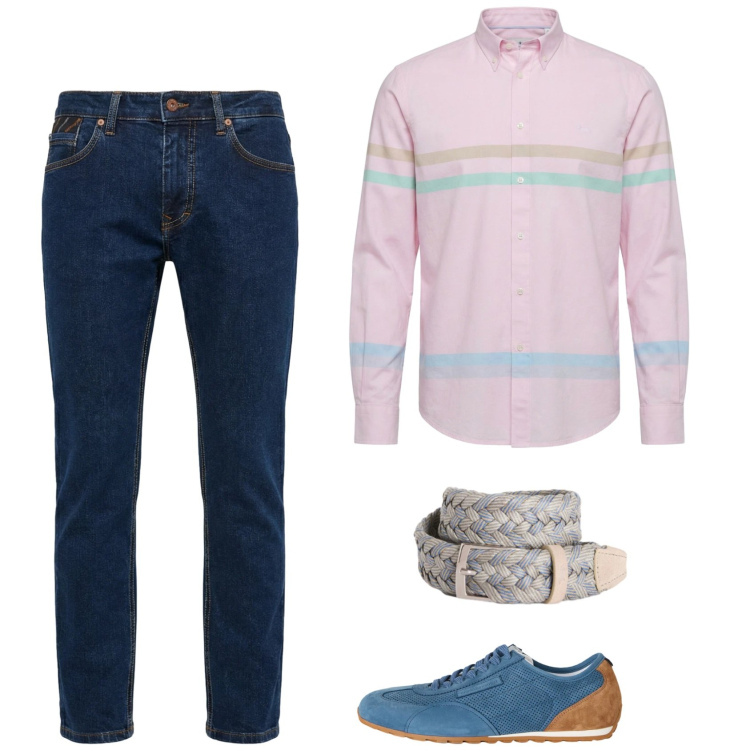 Outfit uomo - Una camicia particolare. Stile Trendy per Ufficio. Abbinamento con pantaloni, camicie, cinture, sneakers.