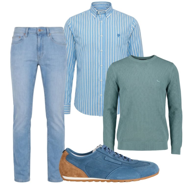 Outfit uomo - Total look #2404466. Stile Trendy per Tutti i giorni. Abbinamento con jeans, pullovers, camicie, sneakers.