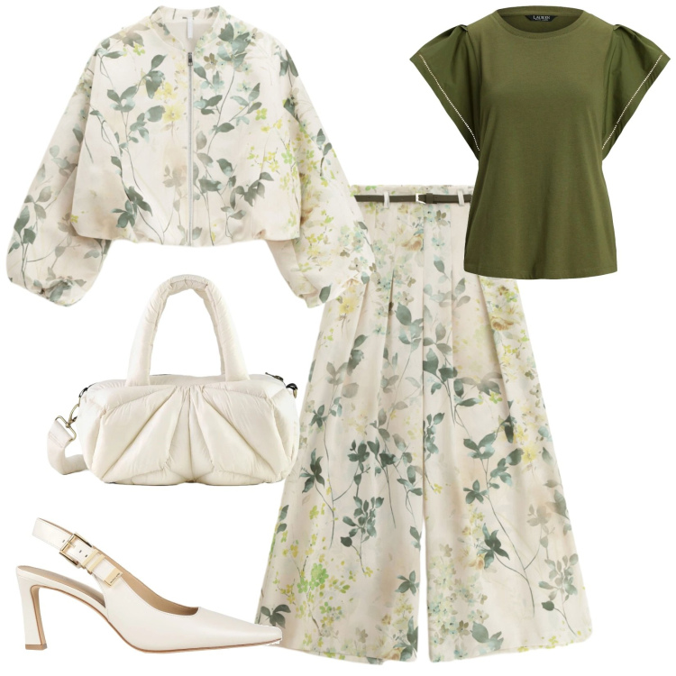 Outfit donna - Total look #2404475. Stile Chic per Ufficio. Abbinamento con top, décolleté, bomber, pantaloni a palazzo, borse a mano.