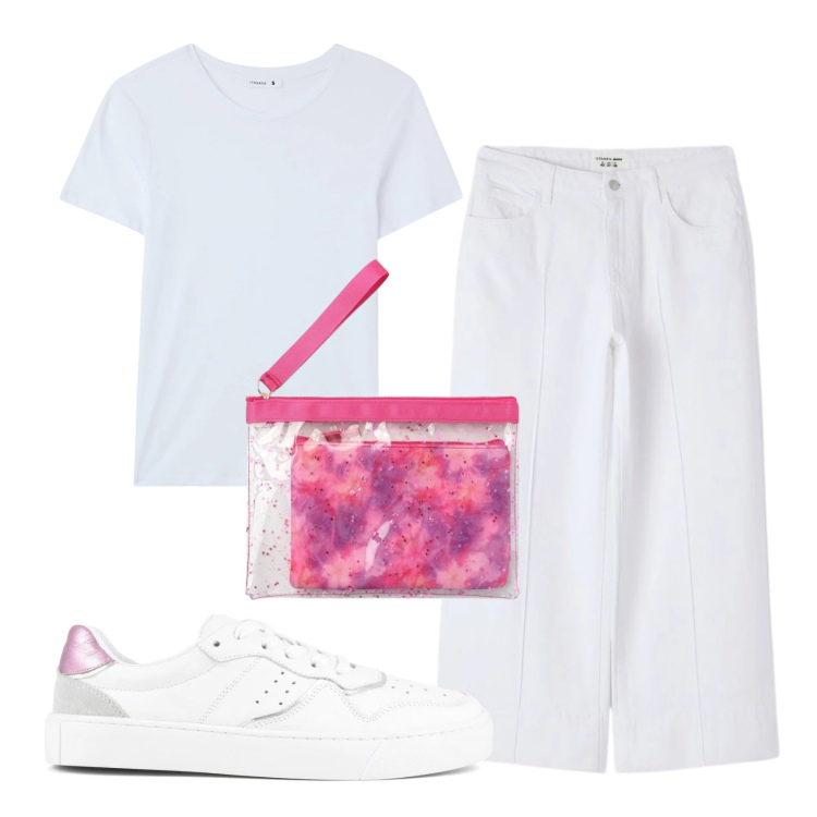 Outfit donna - Total look #2404477. Stile Basic per Tutti i giorni. Abbinamento con t-shirt, pochette, pantaloni, sneakers.