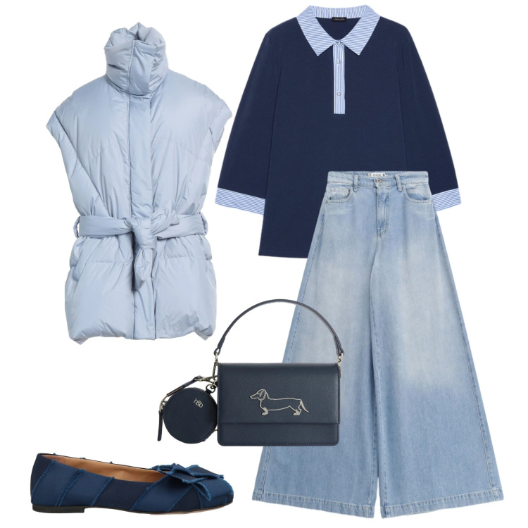 Outfit donna - Total look #2404478. Stile Casual chic per Ufficio. Abbinamento con ballerine, cinture, borse a tracolla, jeans, polo.