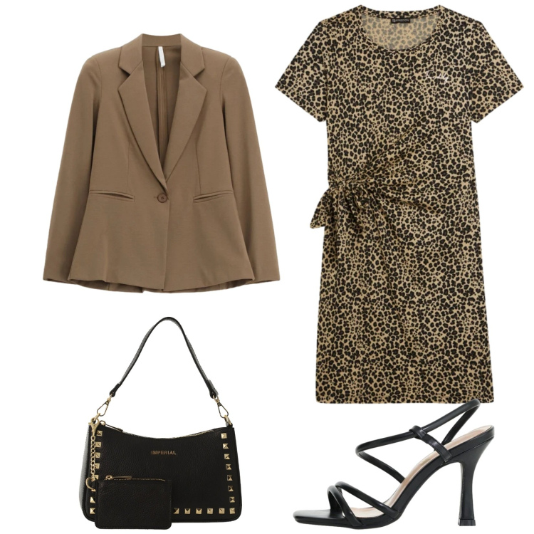 Outfit donna - Total look #2404484. Stile Glamour per Serata fuori. Abbinamento con blazer, borse a spalla, sandali col tacco, vestiti midi/longuette.