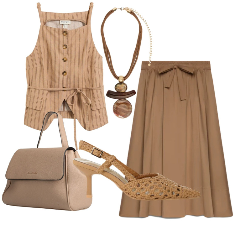 Outfit donna - Total look #2404485. Stile Etnico per Ufficio. Abbinamento con zaini, canottiere, décolleté, gonne lunghe, ciondoli.