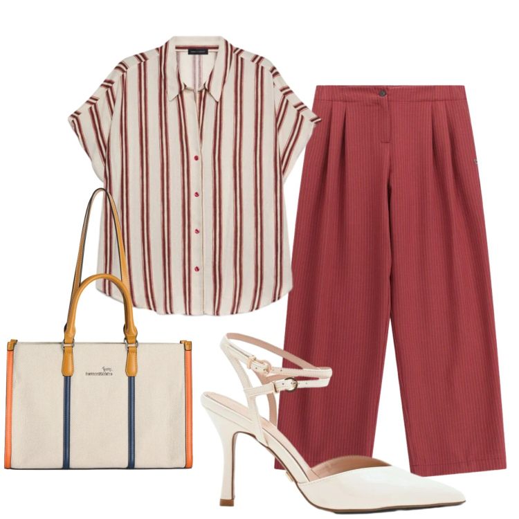 Outfit donna - Total look #2404494. Stile Vintage retrò per Ufficio. Abbinamento con borse tote, pantaloni a palazzo, décolleté, camicie a manica corta.