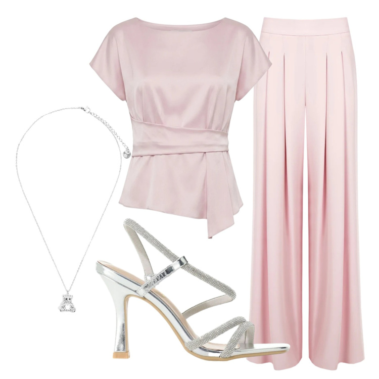 Outfit donna - Total look #2404498. Stile Chic per Cerimonia. Abbinamento con sandali col tacco, pantaloni a palazzo, bluse, ciondoli.
