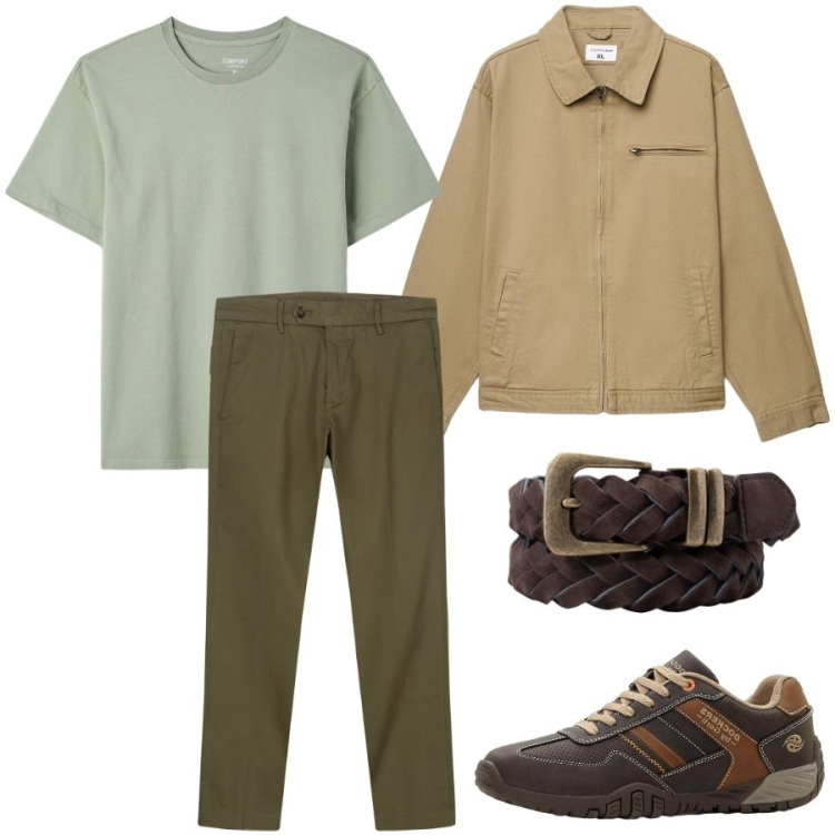Outfit uomo - Total look #2404584. Stile Urban per Tutti i giorni. Abbinamento con sneakers, cappotti, t-shirt, pantaloni chino, cinture.