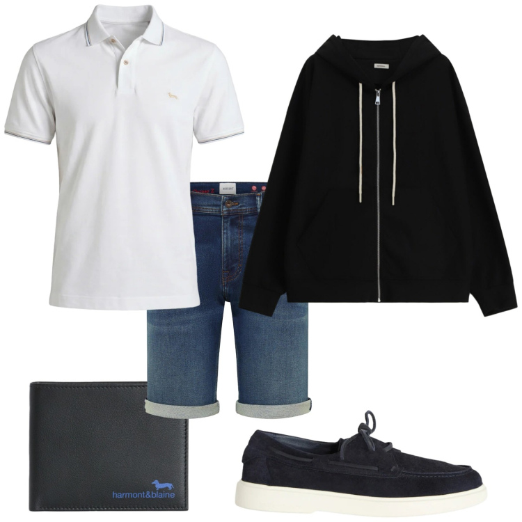Outfit uomo - Total look #2404604. Stile Casual per Tutti i giorni. Abbinamento con bermuda, felpe con cappuccio, scarpe stringate, portafogli, polo.