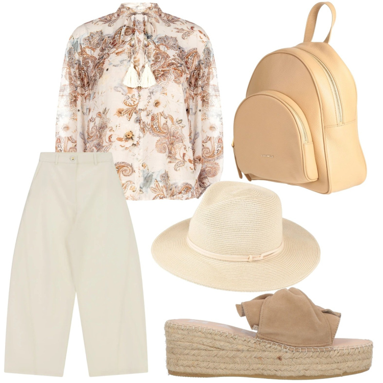 Outfit donna - Look quotidiano. Stile Trendy per Tutti i giorni. Abbinamento con zaini, cappelli, espadrillas, jeans, bluse.