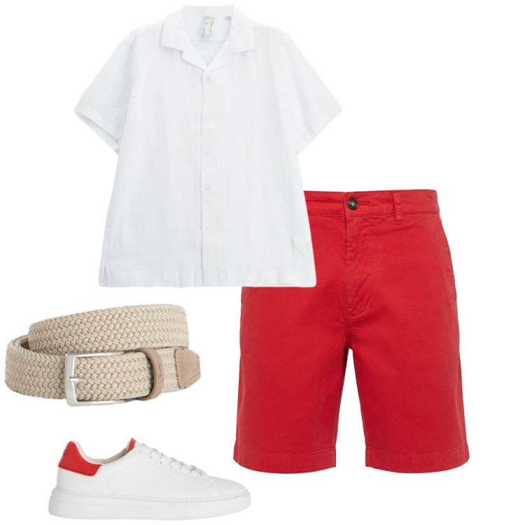 Outfit uomo - Total look #2404650. Stile Casual per Mare. Abbinamento con camicie a manica corta, cinture, sneakers, bermuda.