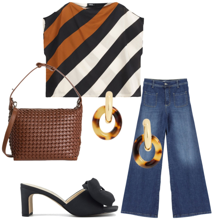 Outfit donna - Total look #2404665. Stile Glamour per Tutti i giorni. Abbinamento con borse a spalla, jeans, orecchini, bluse, sandali col tacco.