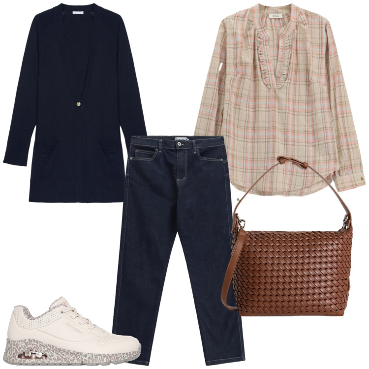 Outfit donna - Lo stile Urban. Stile Urban per Tutti i giorni. Abbinamento con borse a spalla, jeans slim fit, bluse, cardigans, sneakers.