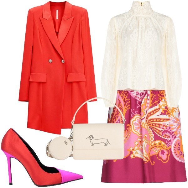 Outfit donna - La tendenza del color block - @tiffany22. Stile Chic per Serata fuori. Abbinamento con décolleté, minigonne, borse a tracolla, vestiti corti, bluse.
