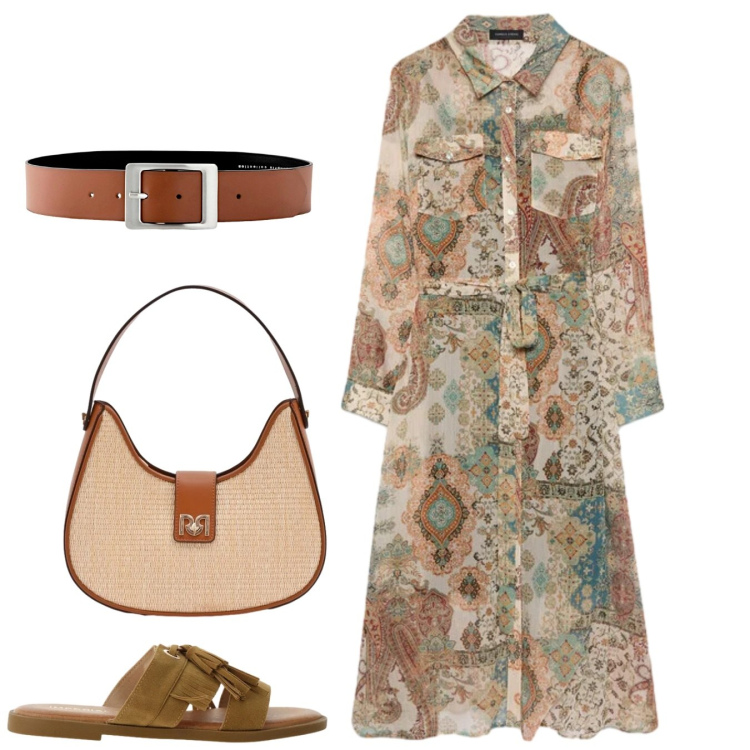 Outfit donna - Total chemisier. Stile Bon Ton per Tutti i giorni. Abbinamento con cinture, sandali, borse a spalla, vestiti chemisier.