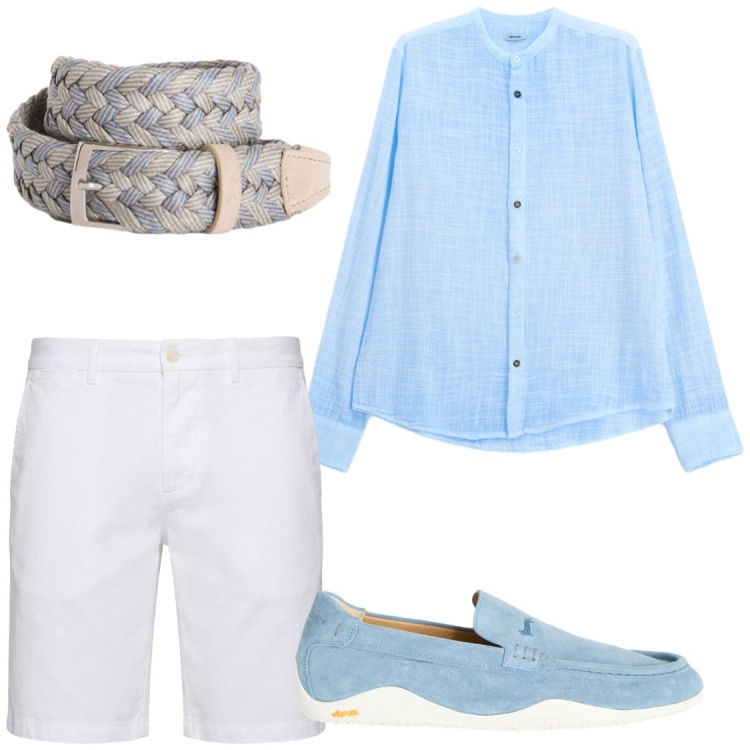 Outfit uomo - Camicia in lino. Stile Trendy per Serata speciale. Abbinamento con camicie, scarpe stringate, bermuda, cinture.