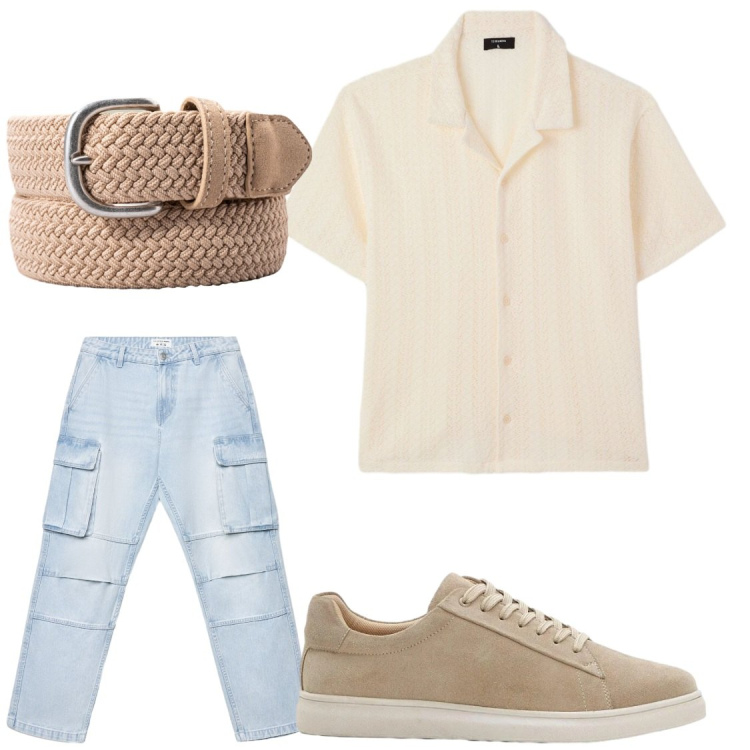 Outfit uomo - All day. Stile Trendy per Tutti i giorni. Abbinamento con sneakers, jeans, camicie a manica corta, cinture.