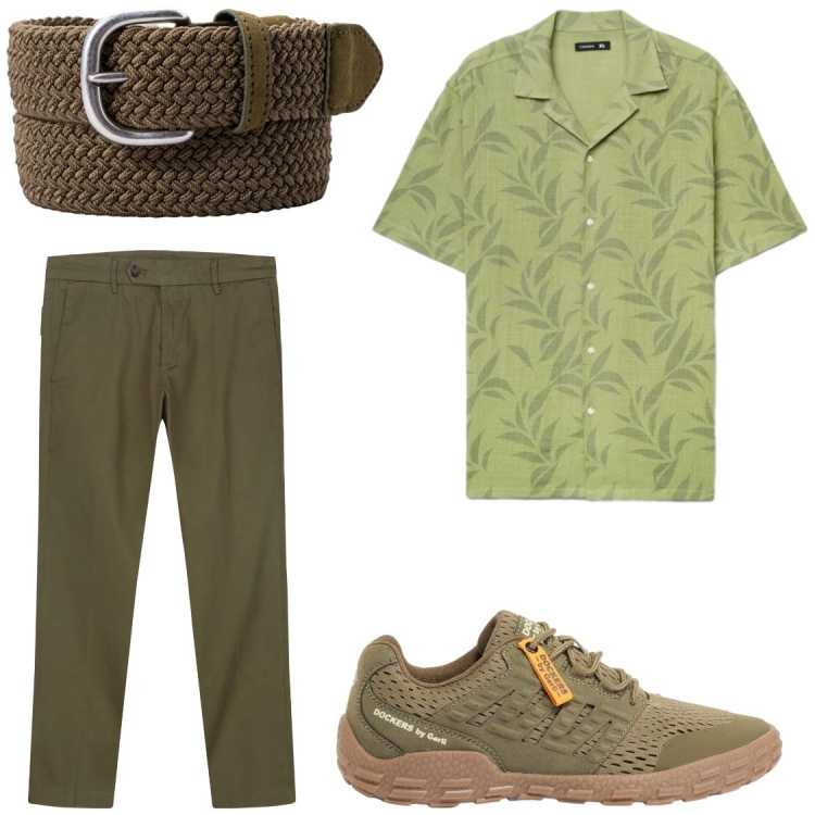 Outfit uomo - All day. Stile Casual per Tutti i giorni. Abbinamento con sneakers, camicie a manica corta, pantaloni chino, cinture.