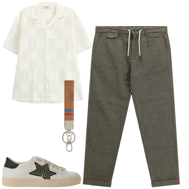 Outfit uomo - Total look #2404708. Stile Casual per Tutti i giorni. Abbinamento con sneakers, camicie a manica corta, pantaloni, portachiavi.