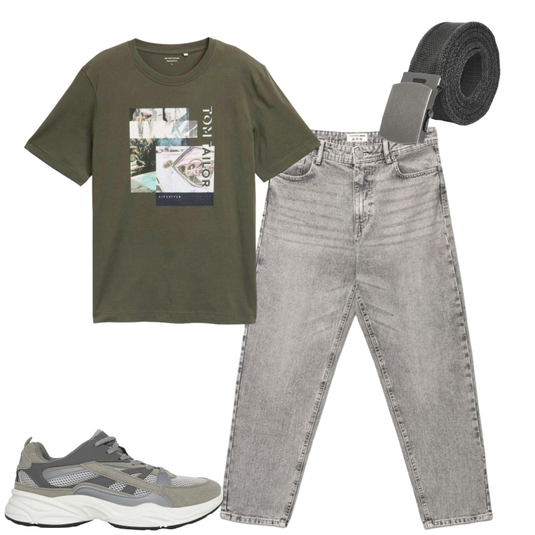 Outfit uomo - Maggio. Stile Casual per Tutti i giorni. Abbinamento con t-shirt, sneakers, cinture, jeans.