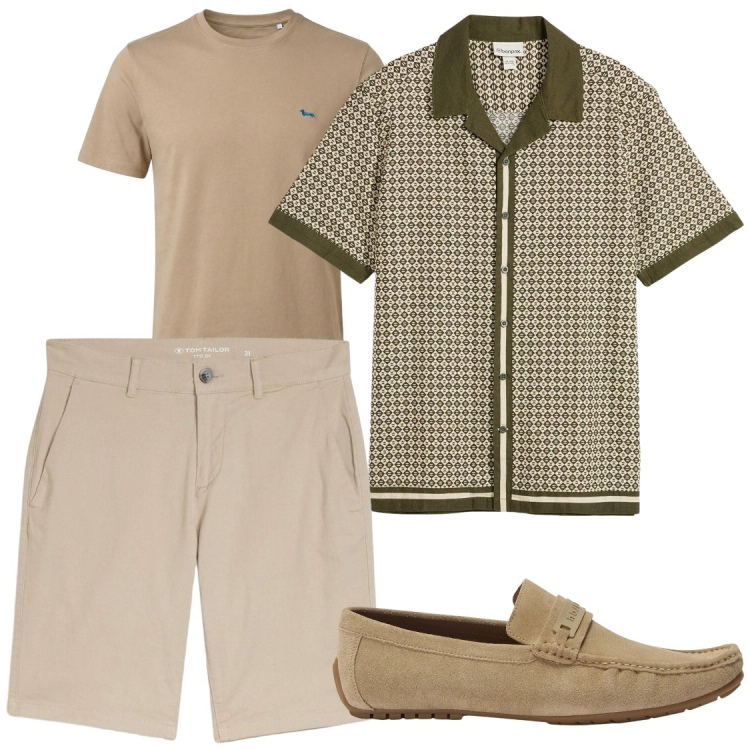 Outfit uomo - Trendy. Stile Casual per Serata speciale. Abbinamento con camicie a manica corta, bermuda, t-shirt, scarpe stringate.