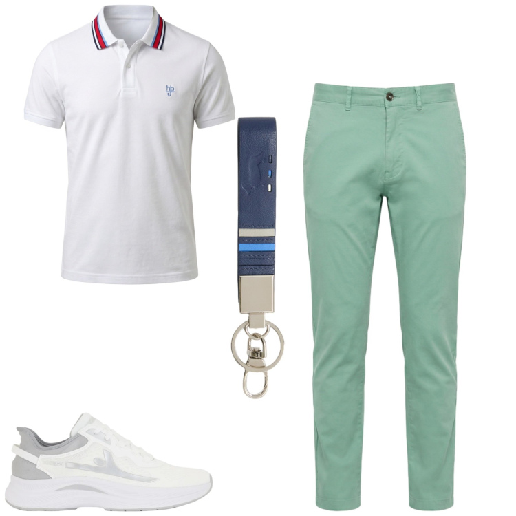 Outfit uomo - Total look #2404717. Stile Casual per Tutti i giorni. Abbinamento con portachiavi, pantaloni, polo, sneakers.