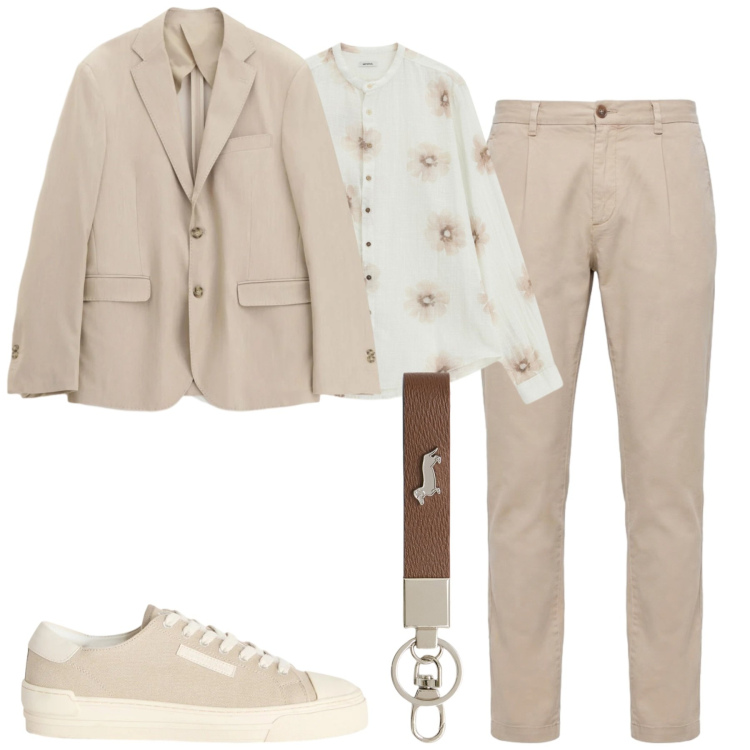 Outfit uomo - Aperitivo. Stile Trendy per Serata speciale. Abbinamento con camicie, giacche, portachiavi, sneakers, pantaloni.