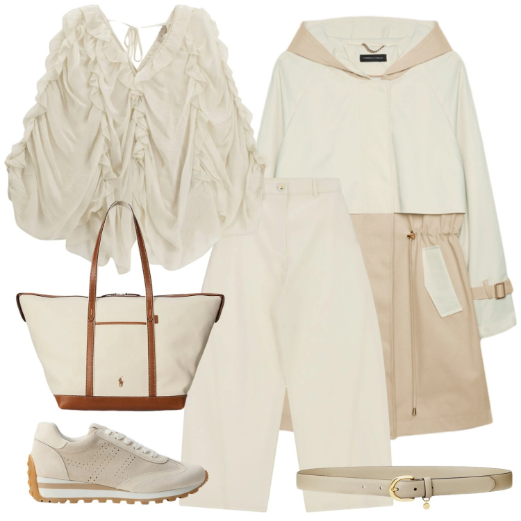 Outfit donna - Comodità in colori tenui. Stile Casual chic per Tutti i giorni. Abbinamento con jeans, trench, bluse, cinture, borse tote, sneakers.