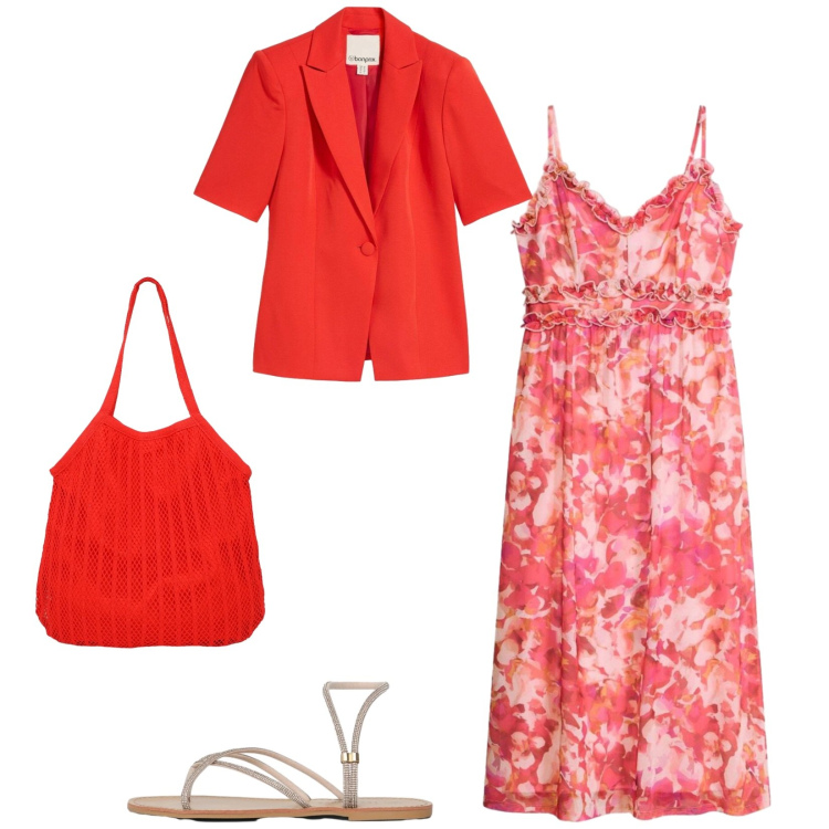 Outfit donna - Total look #2404749. Stile Casual chic per Serata fuori. Abbinamento con vestiti, blazer, shopping bag, sandali.