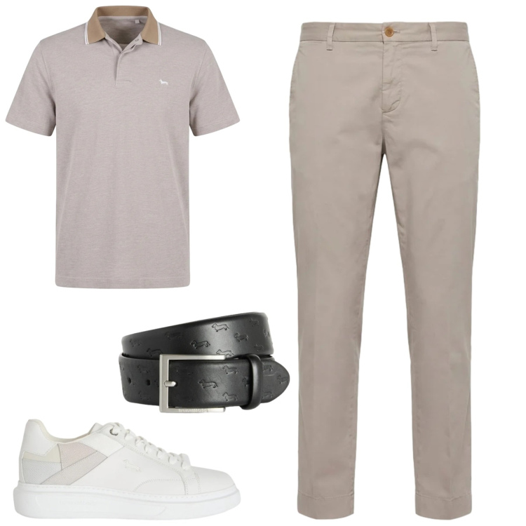 Outfit uomo - City. Stile Urban per Tutti i giorni. Abbinamento con sneakers, cinture, pantaloni chino, polo.