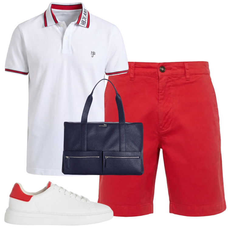 Outfit uomo - Weekend. Stile Casual per Tutti i giorni. Abbinamento con borse sportive, sneakers, bermuda, polo.