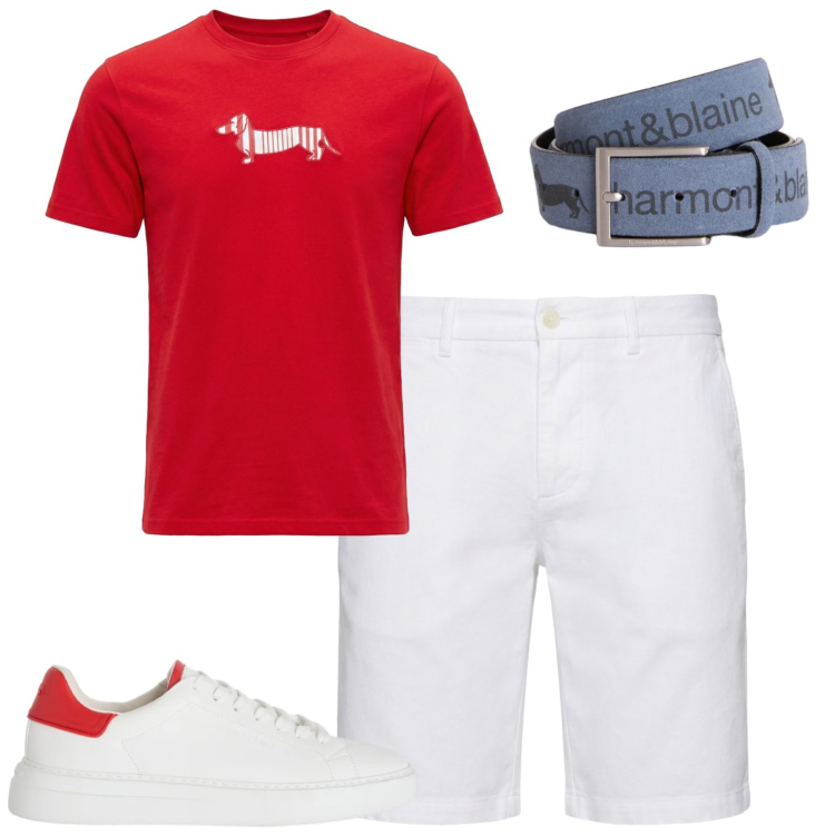 Outfit uomo - City. Stile Casual per Tutti i giorni. Abbinamento con cinture, bermuda, sneakers, t-shirt.