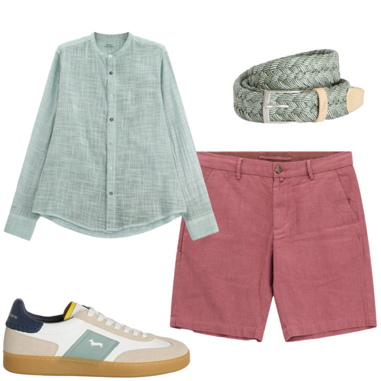 Outfit uomo - Weekend al mare. Stile Casual per Tutti i giorni. Abbinamento con camicie, bermuda, sneakers, cinture.