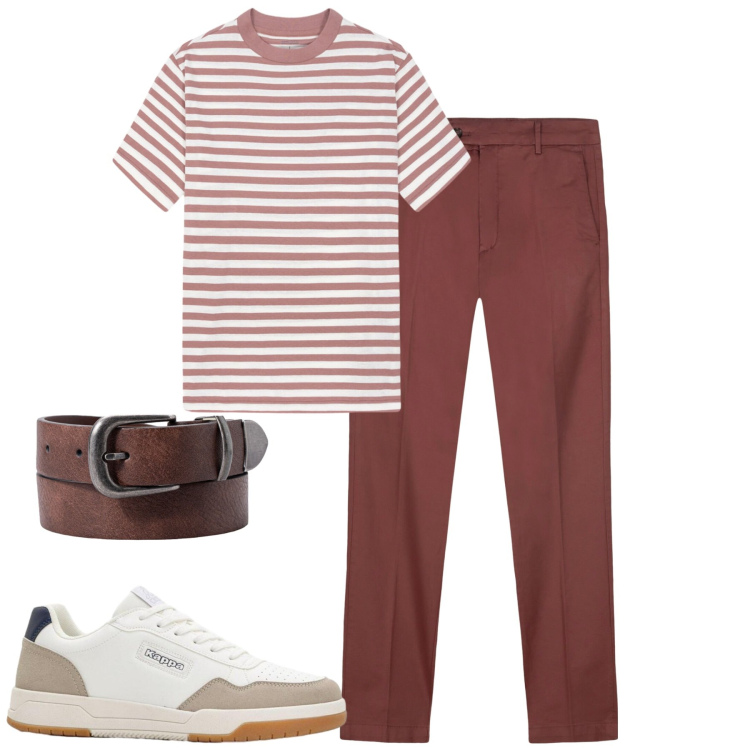 Outfit uomo - City. Stile Casual per Tutti i giorni. Abbinamento con sneakers, pantaloni chino, t-shirt, cinture.