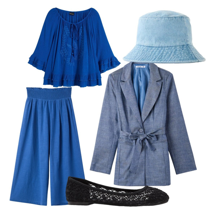 Outfit donna - Ufficio. Stile Urban per Ufficio. Abbinamento con ballerine, tuniche, cappelli, blazer, pantaloni.