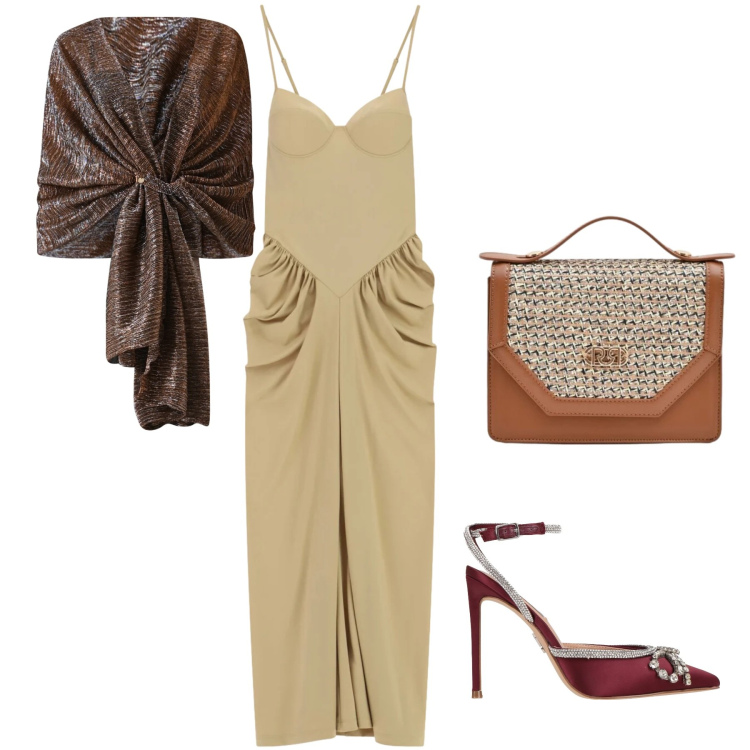 Outfit donna - Serata gala. Stile Chic per Cerimonia. look ideale per Tall. Abbinamento con décolleté, stole, pochette, vestiti lunghi.
