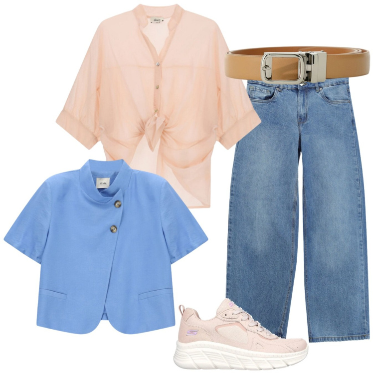 Outfit donna - Day by day. Stile Basic per Tutti i giorni. Abbinamento con jeans, cinture, blazer, camicie, sneakers.