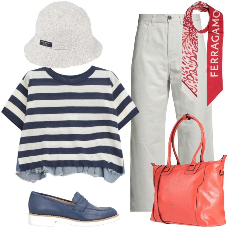 Outfit donna - French style. Stile Casual chic per Tutti i giorni. Abbinamento con pantaloni, cappelli, mocassini, zaini, sciarpe, t-shirt.