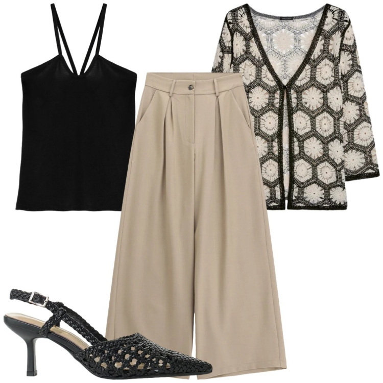 Outfit donna - Top e blusa. Stile Chic per Ufficio. Abbinamento con canottiere, pantaloni a palazzo, décolleté, cardigans.